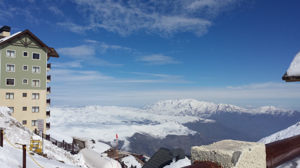 A ski resort in the snowy Andes Mountains.