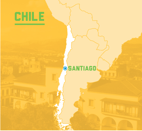 A map showing the location of Santiago, Chile. 
