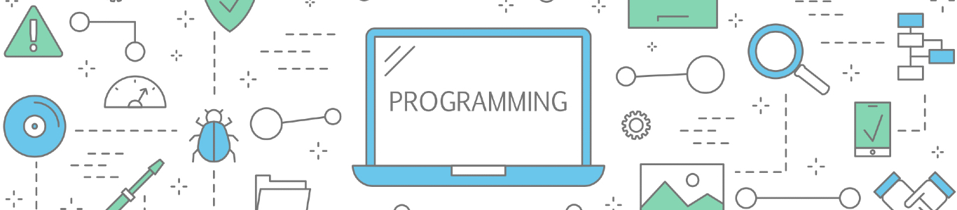 A graphic with various items surrounding a laptop with "programming" on the display's screen