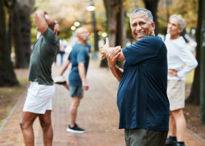 Community fitness class meeting in the park.