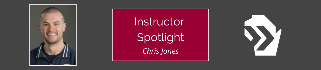 A graphic that says "Instructor Spotlight" and features the UW Extended Campus logo and a headshot of Chris Jones, who teaches an online health and wellness course.