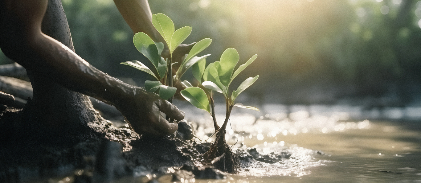 person planting a sapling